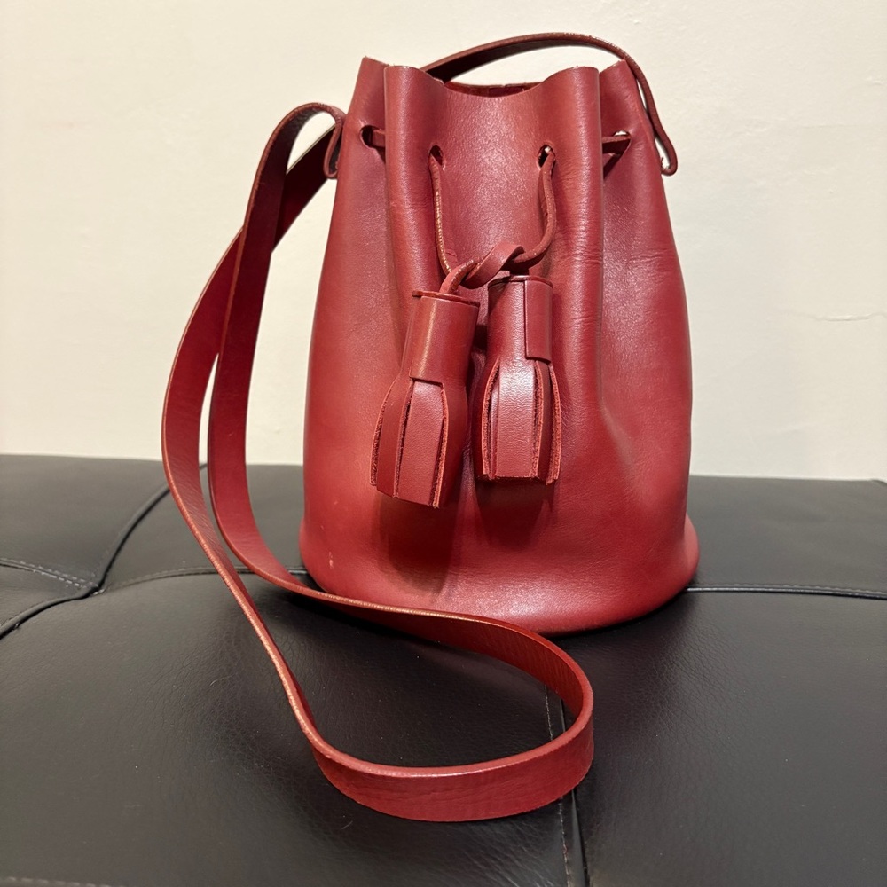 BUILDING BLOCK Burgundy Leather Bucket Bag